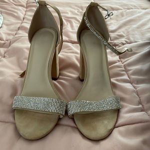 Nude rhinestone heels suade